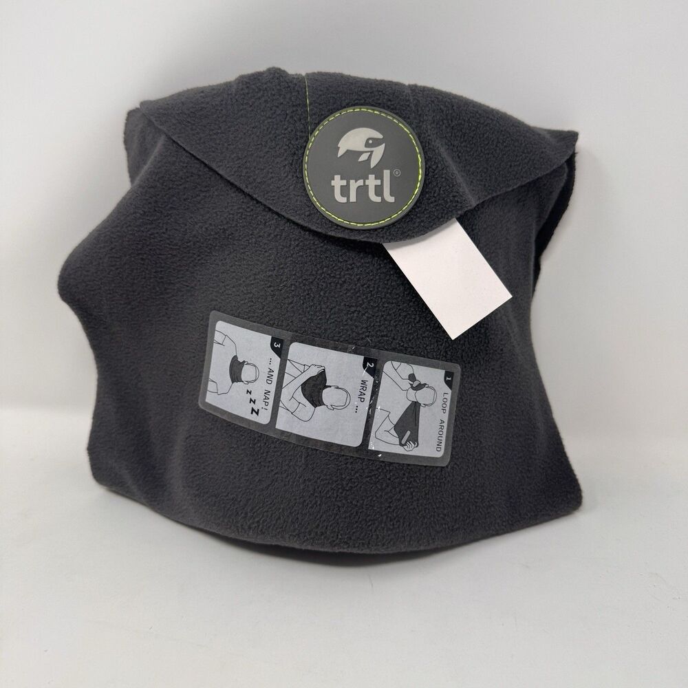 TRTL Travel Pillow Fleece Neck Support Gray Lightweight Sleep NWT